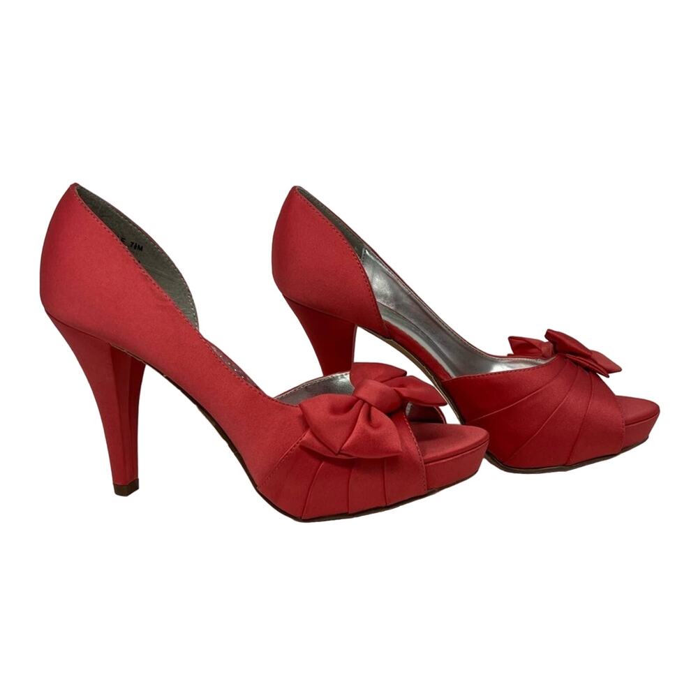 MICHELANGELO MARIBELLE- Peach Satin Bow Heels